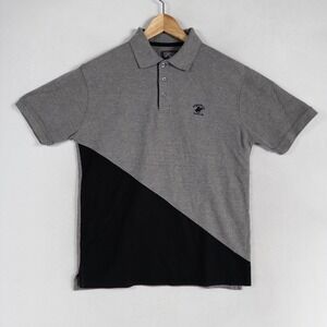 Beverly Hills Polo Club Shirt Mens Medium Gray Black Color Block Short Sleeve